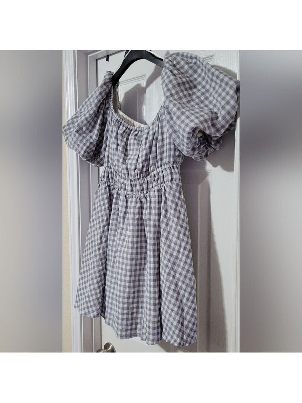 MIMOSA | Gingham Dress | Gray and White | Size M - Picture 4 of 10